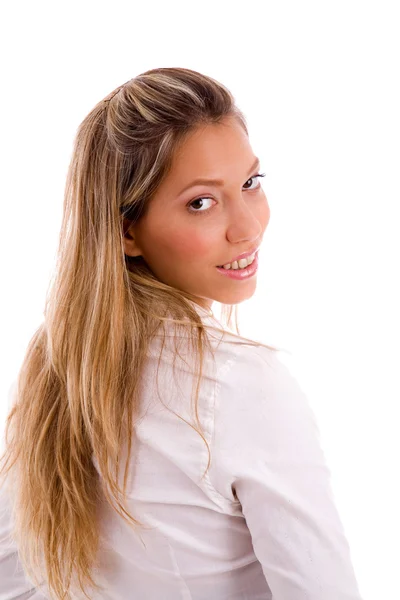Back pose of smiling young manager — Stock Photo, Image