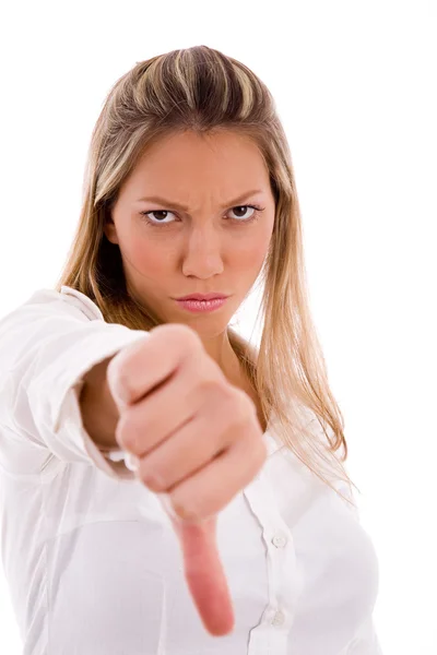 Šéf ženské ukazuje palec dolů — Stock fotografie