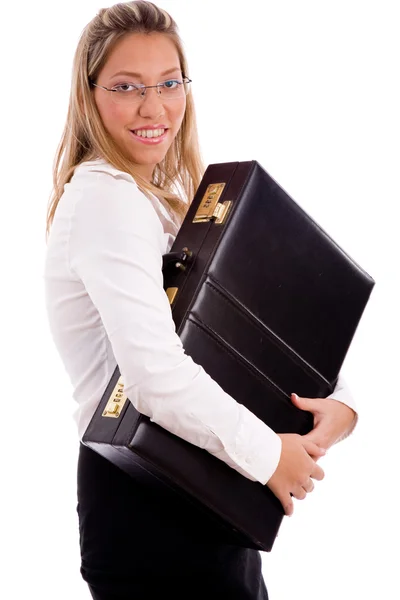 Sonriente empleado sosteniendo maletín —  Fotos de Stock