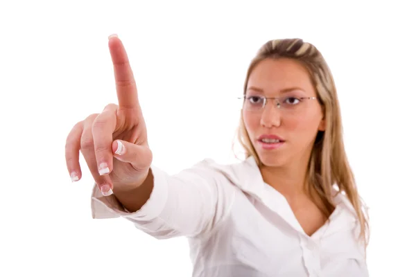 Businesswoman looking at her finger — Stock Photo, Image