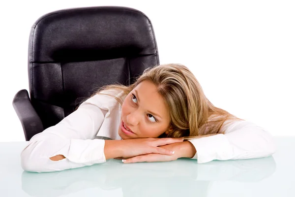 Businesswoman thinking at work desk — Stock Photo, Image