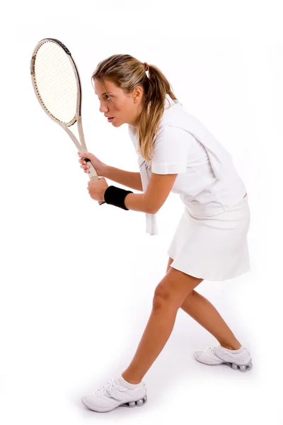Młody zawodnik gotowy do gry w tenisa — Zdjęcie stockowe