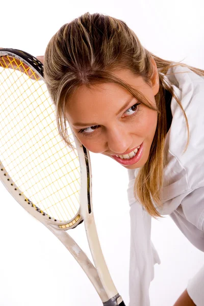 Young tennis player smiling — Stock Photo, Image
