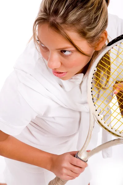 Giocatore di tennis adulto con racchetta in mano — Foto Stock