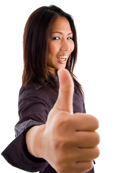 Молода азіатська бізнес-леді з великими пальцями вгору — стокове фото