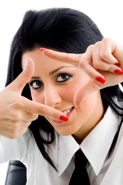 Woman with framing hand gesture — Stock Photo, Image