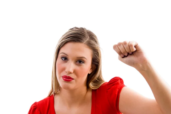 上向きの拳でアメリカ人の女性 — ストック写真