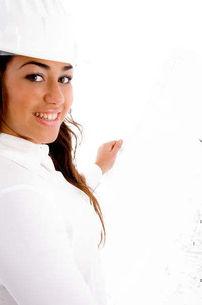 Sorrindo engenheiro feminino bonito — Fotografia de Stock