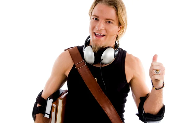 Smiling student with thumbs up — Stock Photo, Image