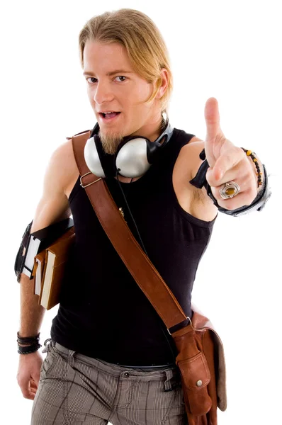 Male student showing thumbs up — Stock Photo, Image