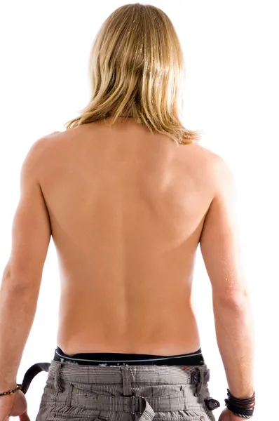 Postura traseira do modelo masculino apto — Fotografia de Stock