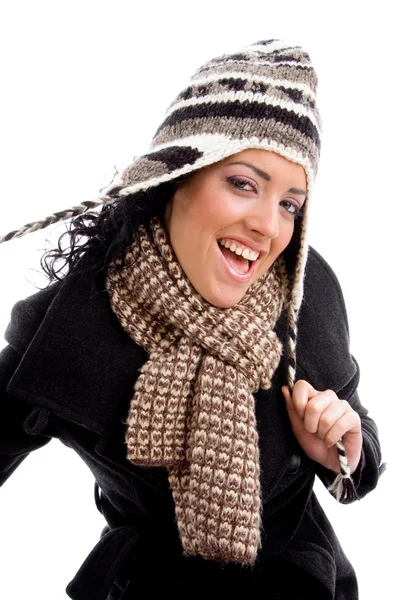 Prachtige vrouw in winter outfit — Stockfoto