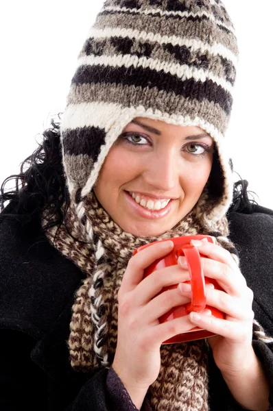 Bella femmina godendo di caffè caldo — Foto Stock