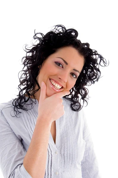 Zavřít pohled usmívající se žena — Stock fotografie