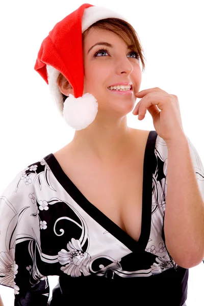 Veselá žena v klobouku vánoční — Stock fotografie