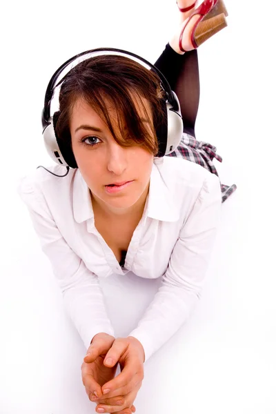 Fashionable female enjoying music — Stock Photo, Image