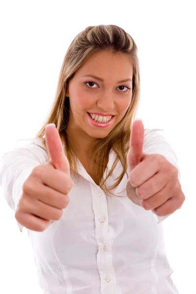 Усміхнений адвокат показує великі пальці вгору — стокове фото