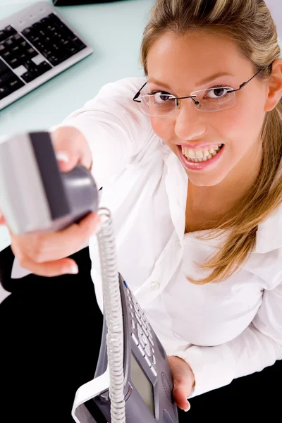 Smiling businesswoman offering call — Stock Photo, Image