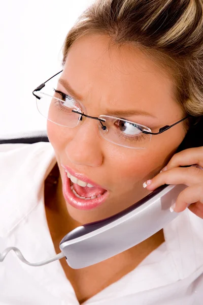 Female manager busy on phone — Stock Photo, Image