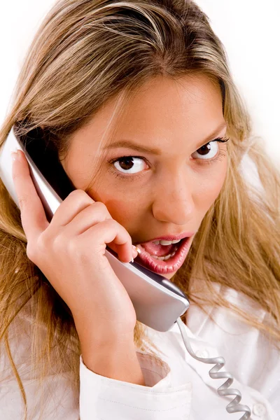 Female boss talking on phone — Stock Photo, Image