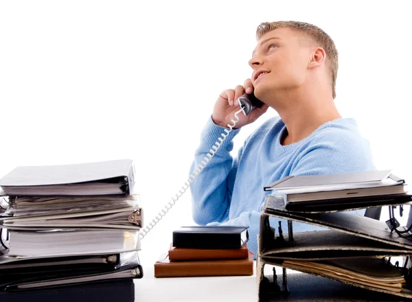 Side view of young professional on call — Stock Photo, Image