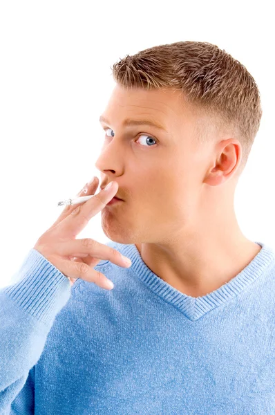 stock image Side view of smoking adult man