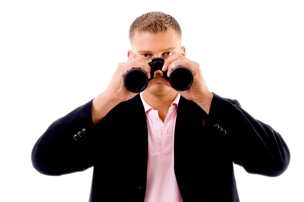 Portrait of businessman with binoculars — Stock Photo, Image