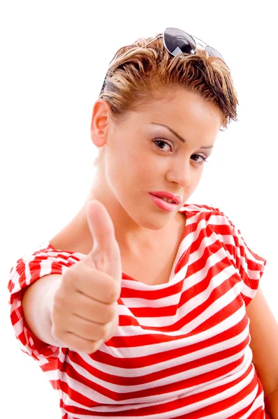 Beautiful model with thumbs up — Stock Photo, Image