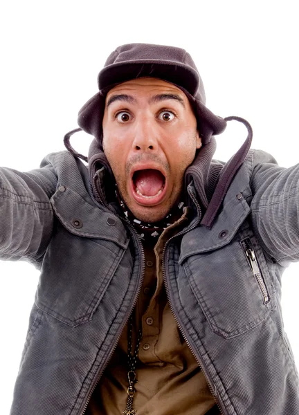 Surprised man posing in front of camera — Stock Photo, Image