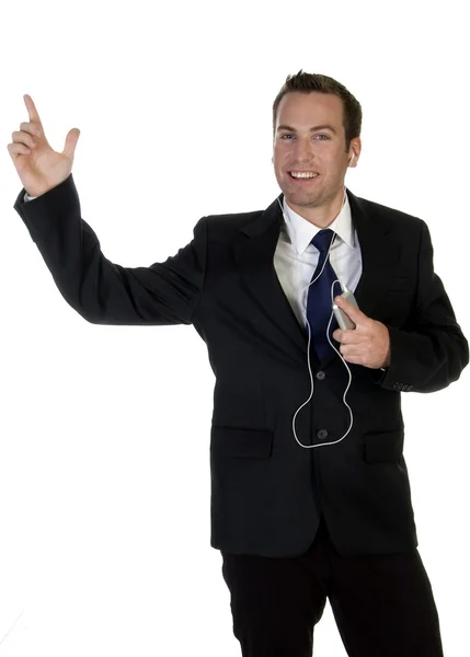 Businessman enjoying music — Stock Photo, Image