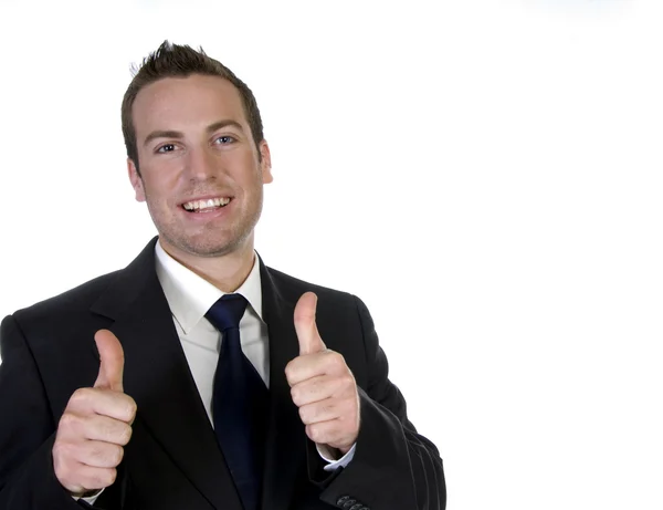 Happy businessman with thumbs up — Stock Photo, Image