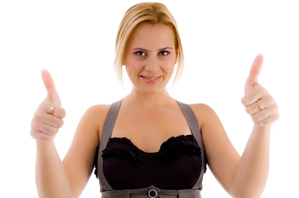 Cheerful female showing thumbs up — Stock Photo, Image