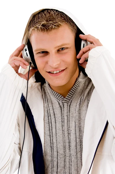 Cool handsome guy enjoying music — Stock Photo, Image