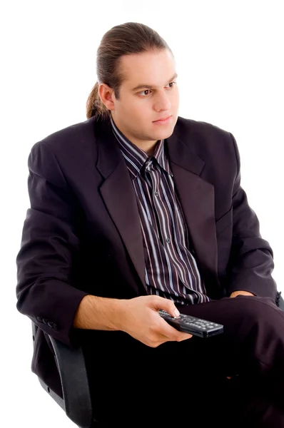 Portrait of young attorney with remote — Stock Photo, Image