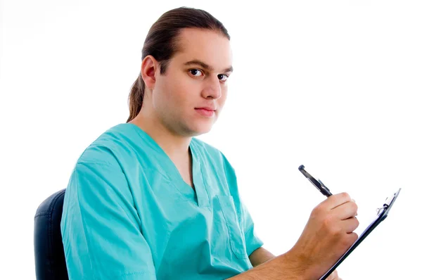 Homme chirurgien écriture prescription — Photo