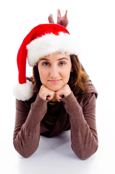 Překrásné model nosí vánoční klobouk — Stock fotografie
