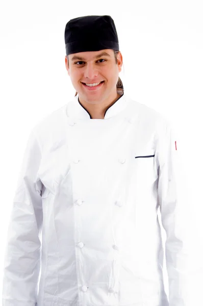 在相机的年轻 cheflooking 的肖像 — 图库照片