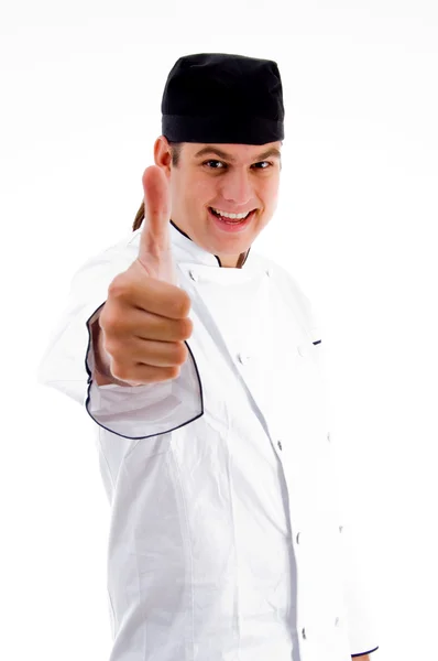 Wesoły kucharz mężczyzna z kciuki — Zdjęcie stockowe