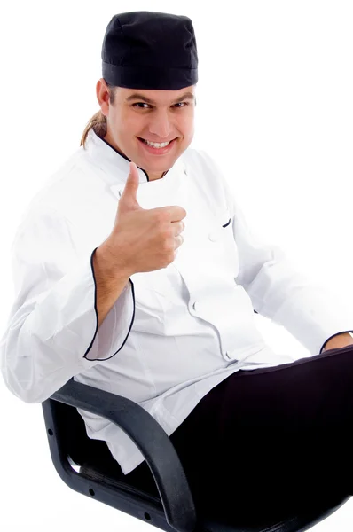Smart male chef with thumbs up — Stok fotoğraf