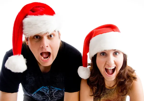 Feliz Natal casal gritando — Fotografia de Stock