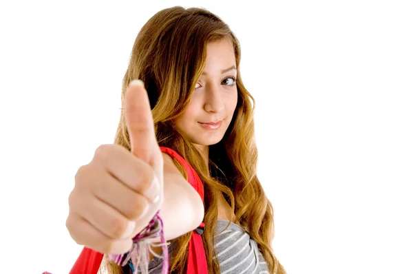 Adolescente bonita mostrando polegares para cima — Fotografia de Stock