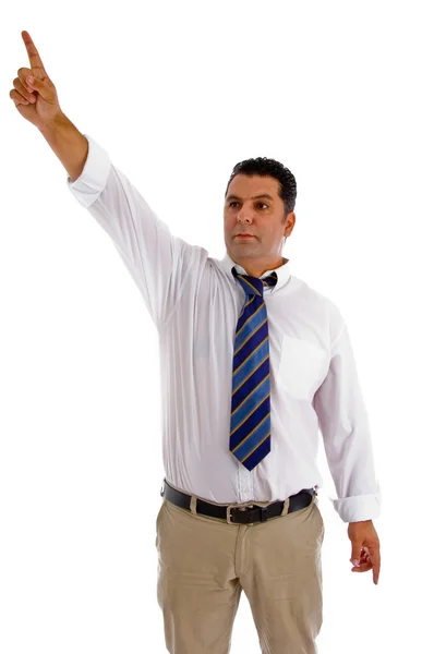 Serious businessman pointing sideways — Stock Photo, Image