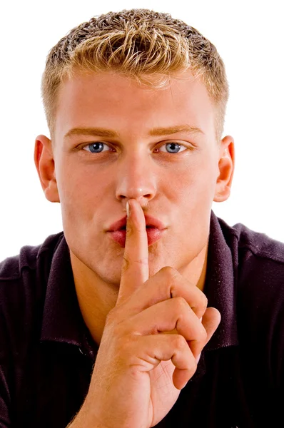 Hombre instruyéndote que guardes silencio —  Fotos de Stock