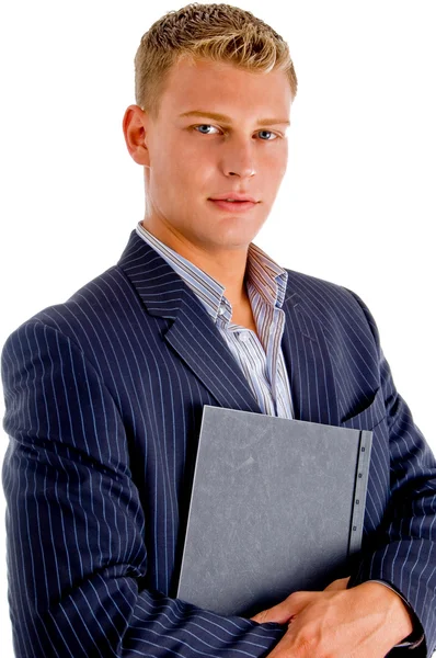 Fiatal üzletember holding dokumentum fájl — Stock Fotó