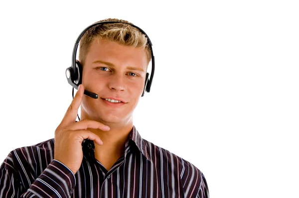 Kundenvertreter trägt Kopfhörer — Stockfoto