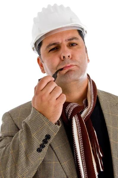 Arquiteto adulto com cachimbo de tabaco — Fotografia de Stock