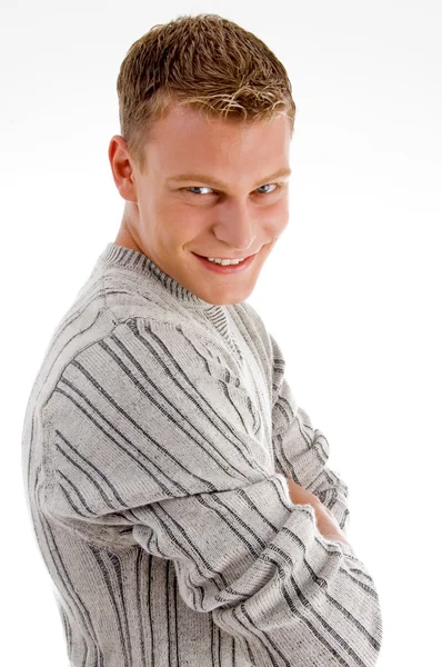 Cool guy with folded hands smiling — Stock Photo, Image