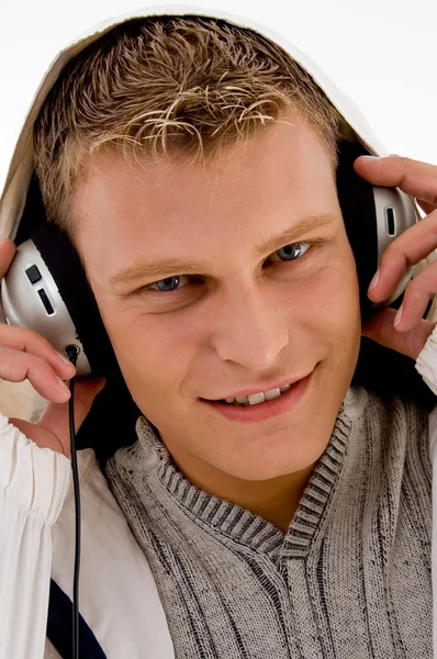 Close up of cool guy enjoying music — Stock Photo, Image