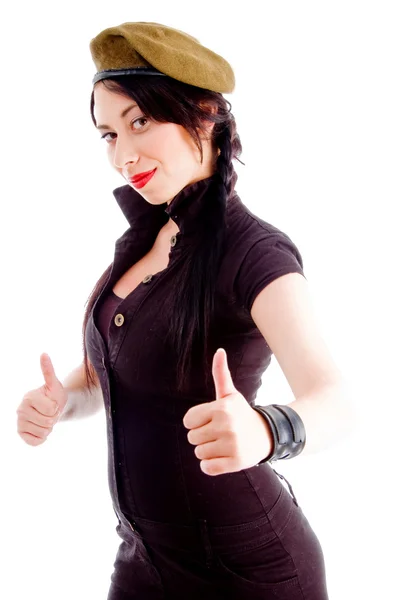 Young female posing with her thumbs up — Stock Photo, Image