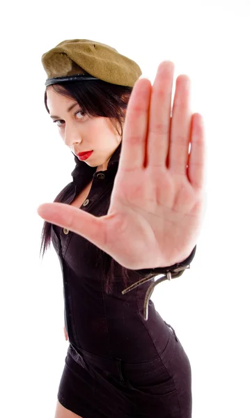 Young model with stopping gesture — Stock Photo, Image
